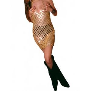 NEW 1 FASHION downtown disco dress in gold